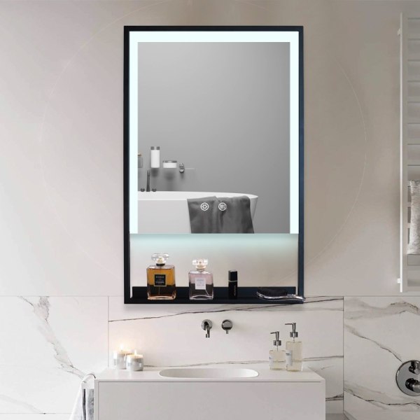 DP377 Framed Led Bathroom Mirror With Shelf